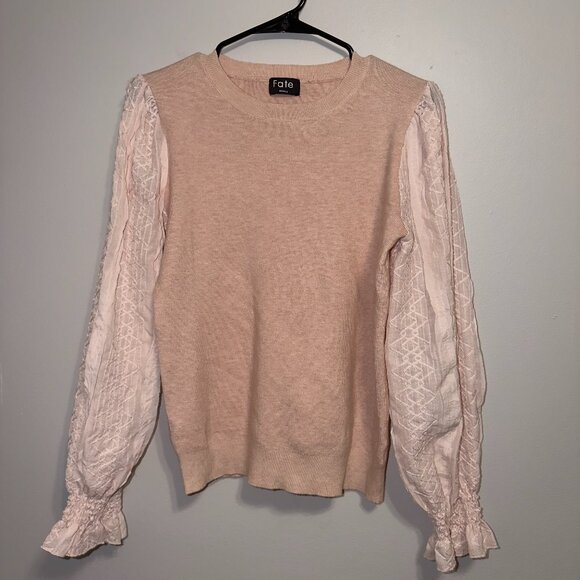 Fate Lace Sleeve Sweater Size S Blush Knit Romantic Top - Picture 2 of 7